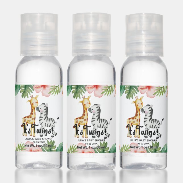 It's Twins | Cute Giraffe Baby Shower Hand Sanitizer (Set)