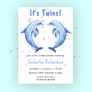 It's Twins Dolphins Under the Sea Baby Shower Invitation