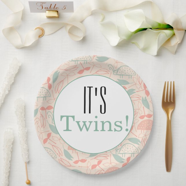 It's Twins! Floral Baby Shower Party Paper Plates (Wedding)