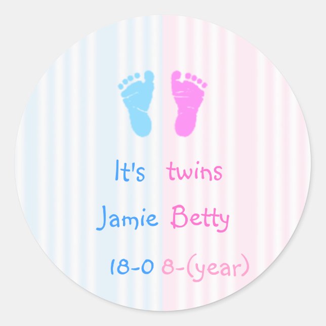 It's twins - footprints classic round sticker (Front)