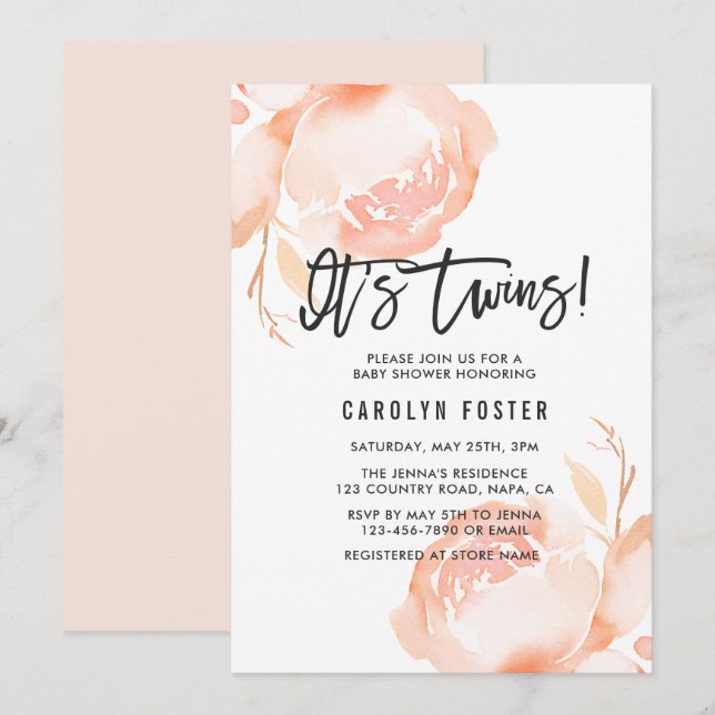 It's Twins! Girl Baby Shower Invitation (Front/Back)