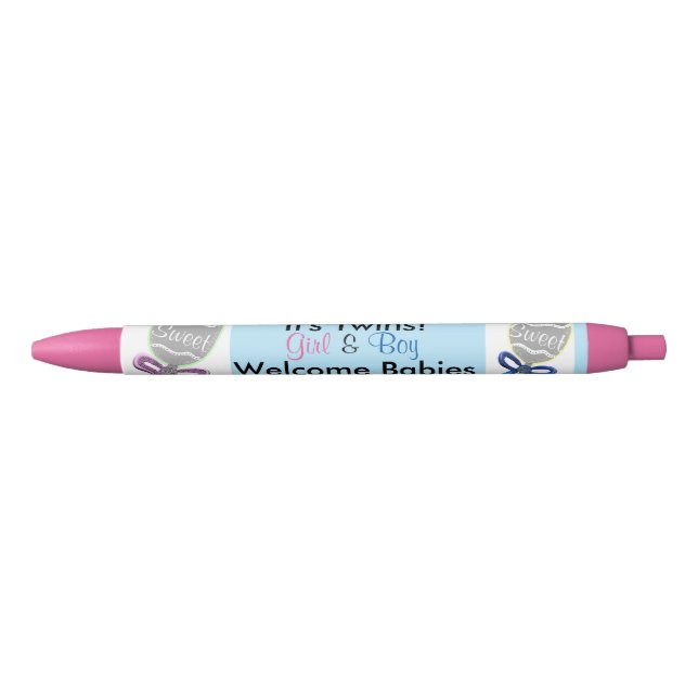 It's Twins Girl Boy Pink Blue Birth Announcement Pen (Front)