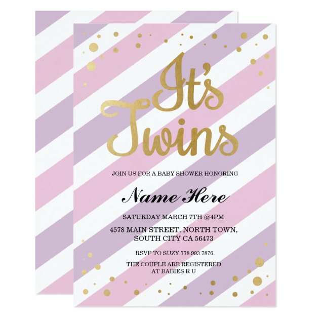 It's Twins Girls Baby Shower Gold & Pink Invite