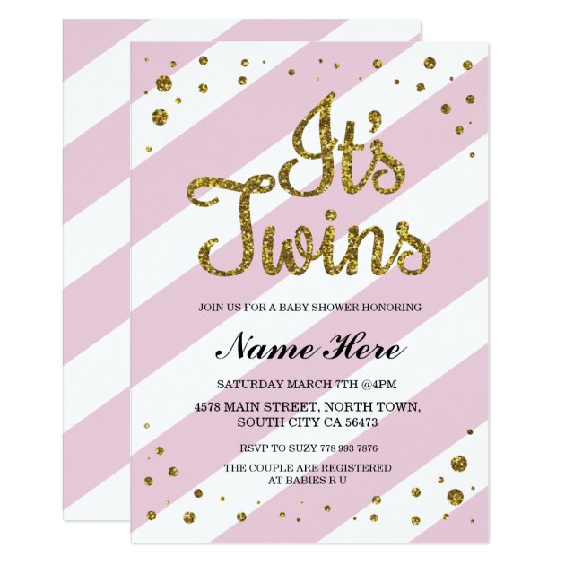 It's Twins Girls Baby Shower Pink Gold Invite