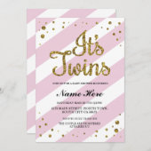It's Twins Girls Baby Shower Pink Gold Invite (Front/Back)