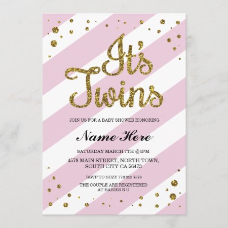 It's Twins Girls Baby Shower Pink Gold Invite