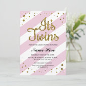 It's Twins Girls Baby Shower Pink Gold Invite (Standing Front)