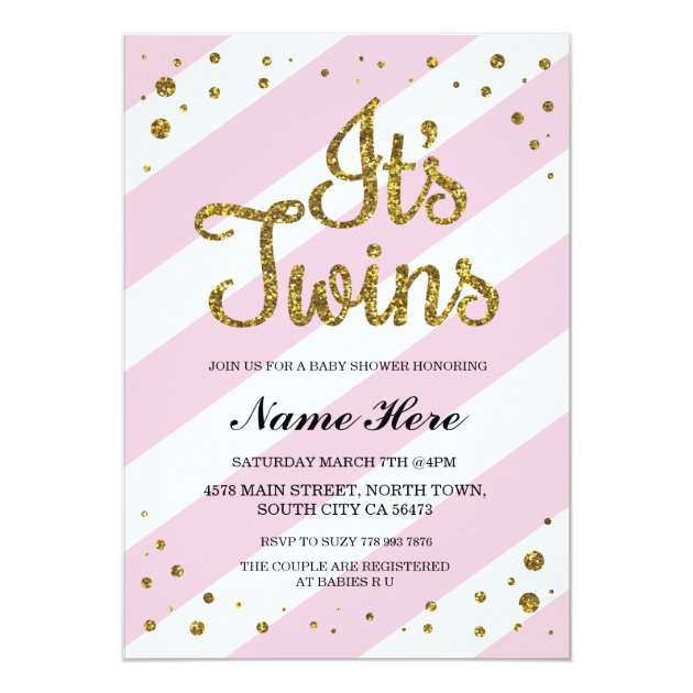 It's Twins Girls Baby Shower Pink Gold Invite