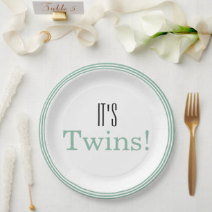 It's Twins! Green Baby Shower Party Paper Plates
