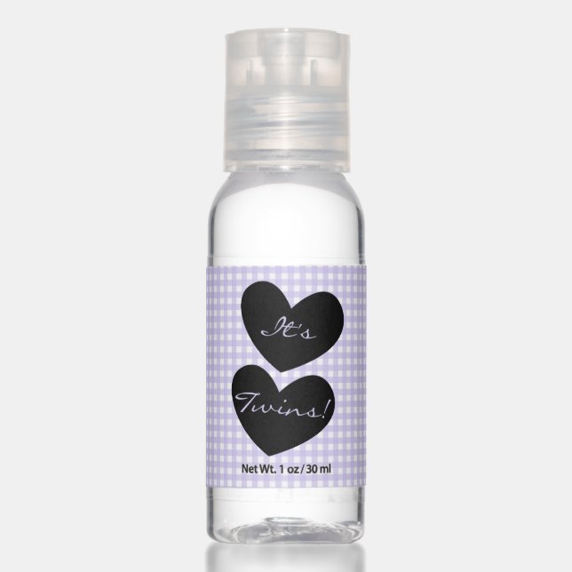 It's Twins Lavender Gingham with Heart Icon Hand Sanitizer (Front)
