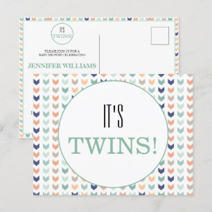 It's Twins Modern Geometric Twins Baby Shower  Postcard