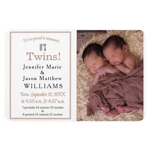 Its Twins Modern Photo Birth Announcement Magnet