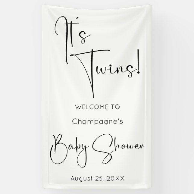 It's Twins Modern Script Baby Shower Banner (Vertical)