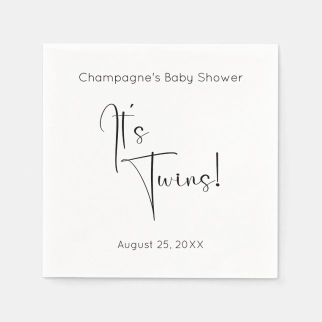 It's Twins Modern Script Baby Shower Napkins (Front)