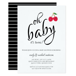 It's Twins Modern Typography Cherry Baby Shower Invitation