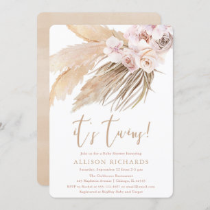It's Twins pampas grass boho bohemian baby shower Invitation