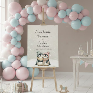 It's Twins Penguin Baby Shower Welcome sign 
