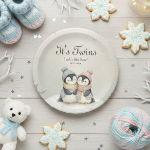 Its Twins penguin Winter Wonderland Baby Shower Paper Plates