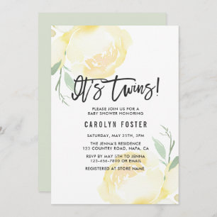 It's Twins! Peony Baby Shower Invitation