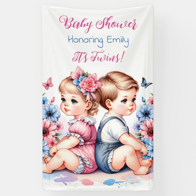 It's Twins! Personalized Baby Shower  Banner (Vertical)