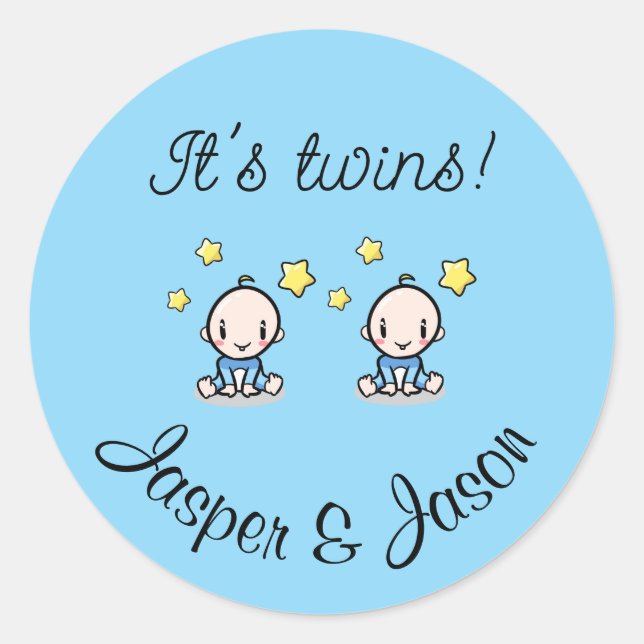 It's twins!, personalized w. names, round stickers (Front)