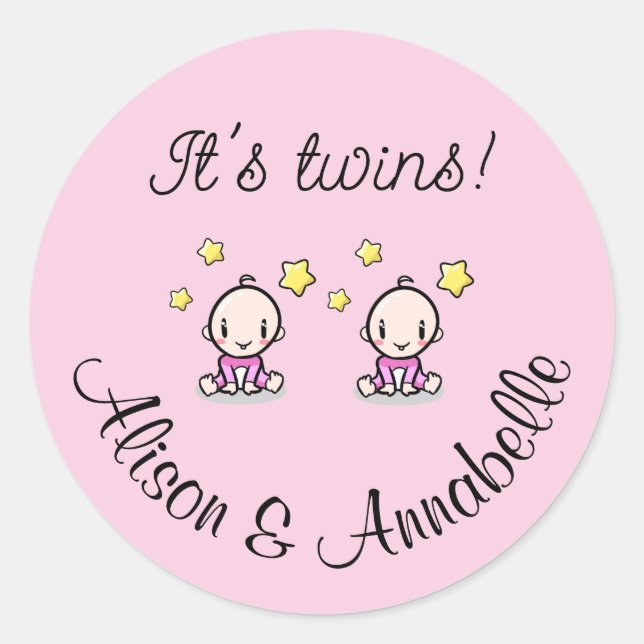 It's twins!, personalized w. names, round stickers (Front)
