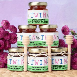It's Twins Pink Blue Baby Shower Honey Jar Favors