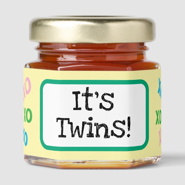 It's Twins Pink Blue Yellow Green Baby Shower  Honey Jar Favors (Front)