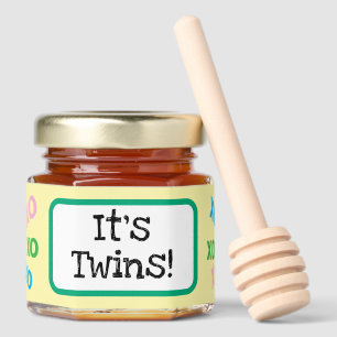 It's Twins Pink Blue Yellow Green Baby Shower Honey Jar Favors