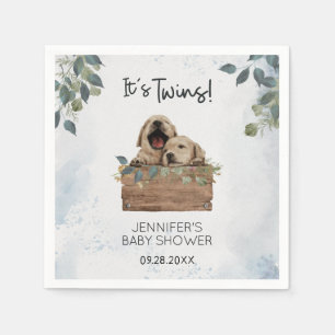 It's Twins! Puppies Watercolor Baby Shower Napkins