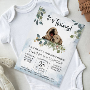 It's Twins! Puppy Dogs Watercolor Baby Shower Invitation