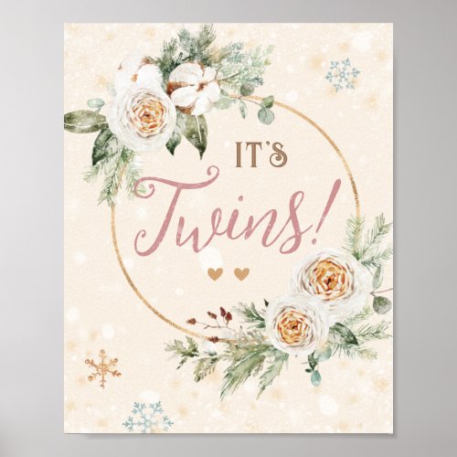 Its Twins Winter Baby Shower Sprinkle Snowflake Poster