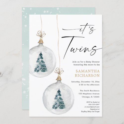 Its Twins Winter Christmas baby shower Invitation