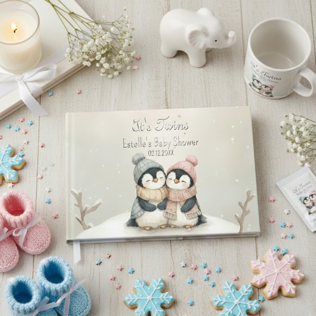 Its Twins Winter Wonderland Penguin Baby Shower  Foil Guest Book (Creator Uploaded)