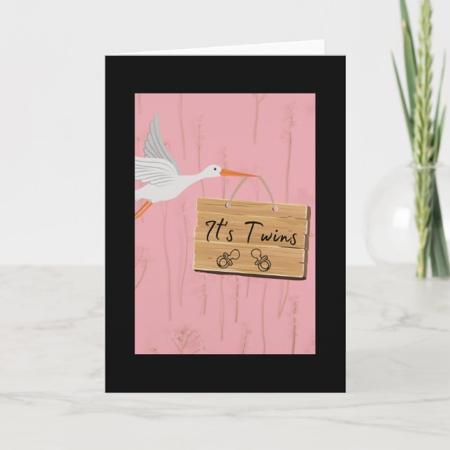 It's twins with stork for twins girls pink card (Front)
