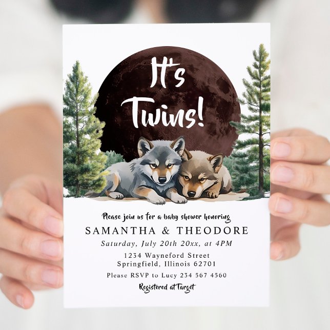 It's Twins Wolf Welcome To The Pack Baby Shower Invitation (Creator Uploaded)