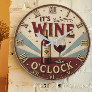 It's Wine O'Clock Rustic Home Bar Large Clock