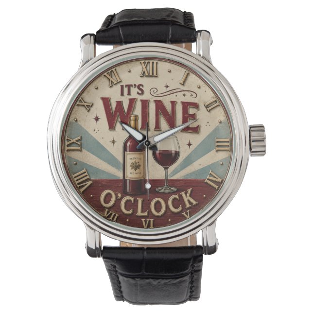 It's Wine O'Clock Rustic Home Bar  Watch (Front)