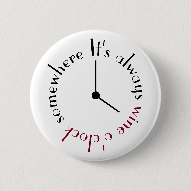 It's wine o'clock somewhere clock face button (Front)