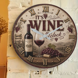 It's Wine O'Clock Vintage Vineyard Large Clock