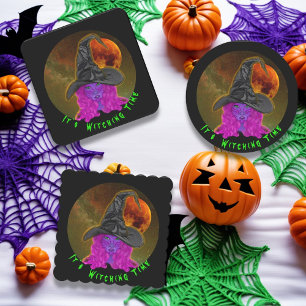 It's Witching Time Halloween Witch Paper Coaster