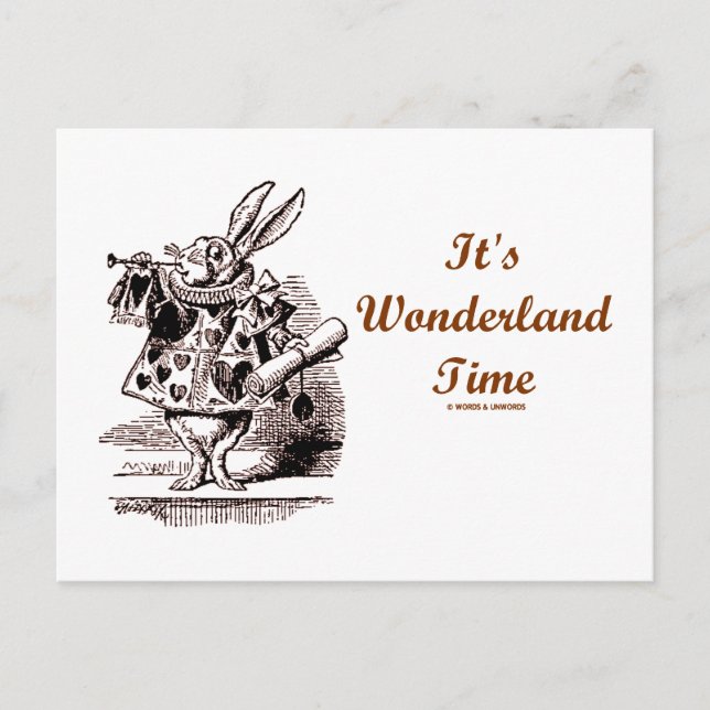 It's Wonderland Time White Rabbit With Trumpet Postcard (Front)