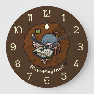 It's Writing Time! Cute Mole Writer In Burrow Large Clock