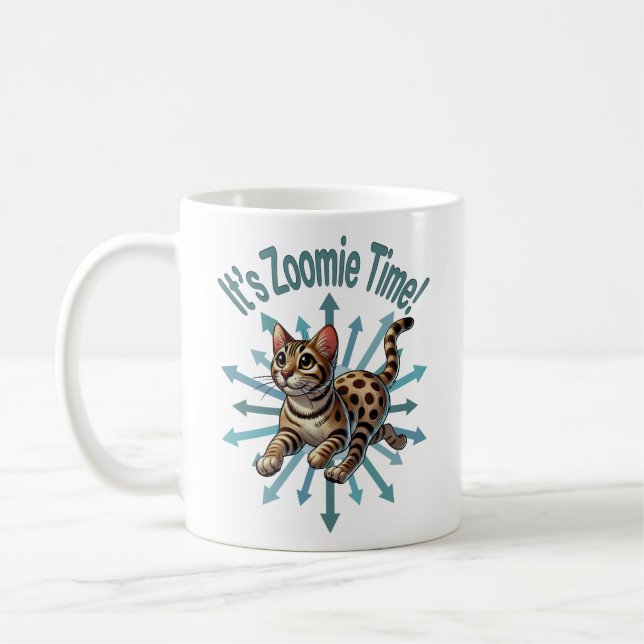It's Zoomie Time Bengal Cat Coffee Mug (Left)