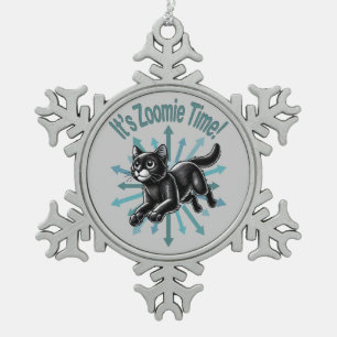 It's Zoomie Time Black Cat Snowflake Pewter Christmas Ornament