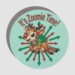 "It's Zoomie Time! Christmas Reindeer Car Magnet