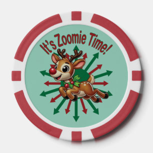 "It's Zoomie Time! Christmas Reindeer Poker Chips
