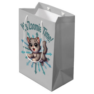 It's Zoomie Time Cute Gray & White Cat Medium Gift Bag