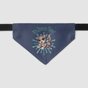 It's Zoomie Time Cute Gray & White Cat Pet Bandana Collar