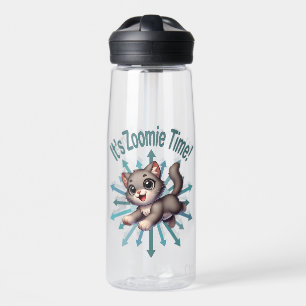 It's Zoomie Time Cute Gray & White Cat Water Bottle